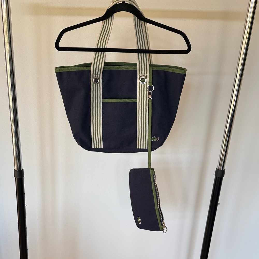 NWOT Lacoste navy and Green Tote with Crocodile Logo
